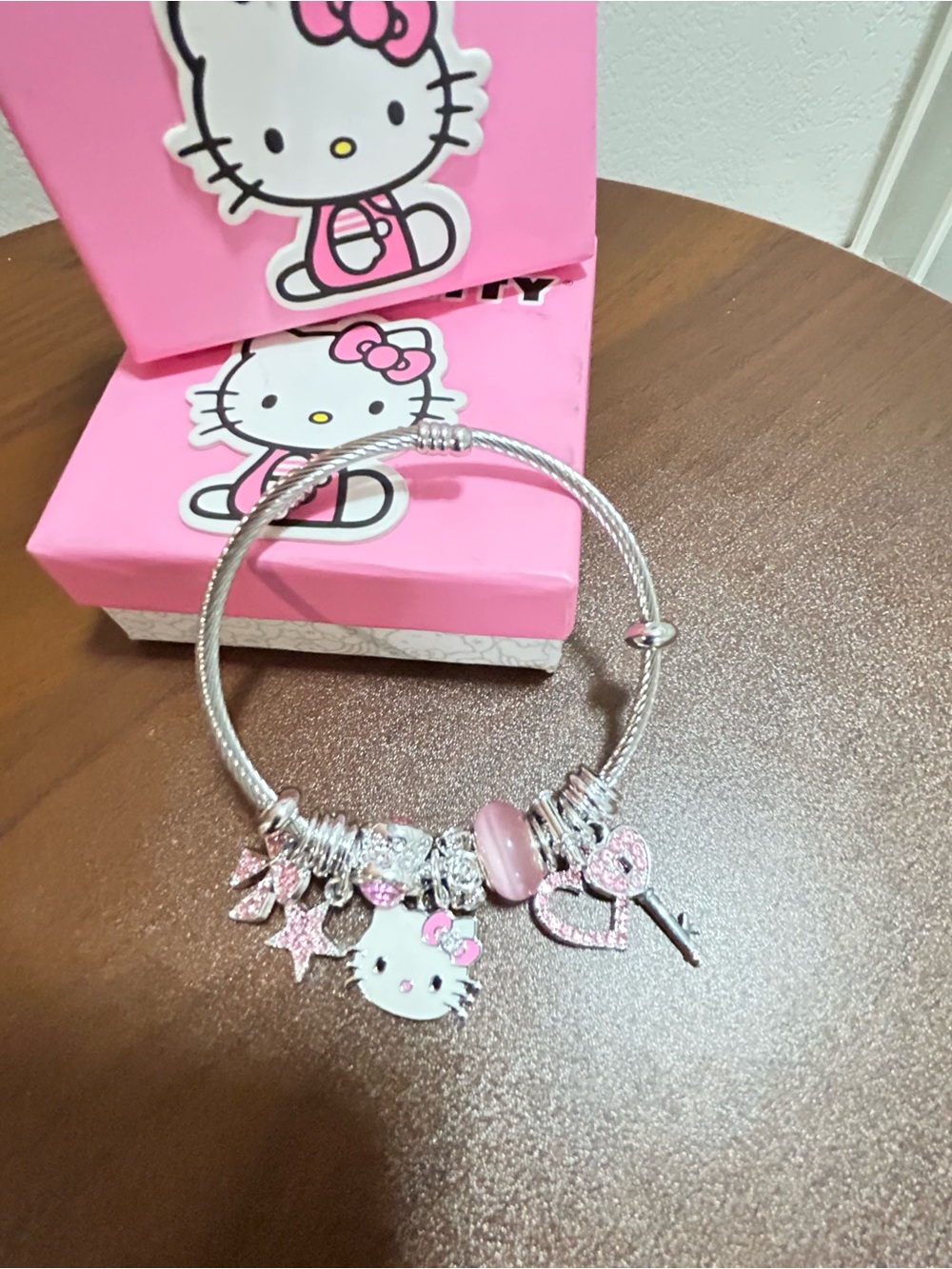 Hello Kitty Silver Bracelet with Pink Charms